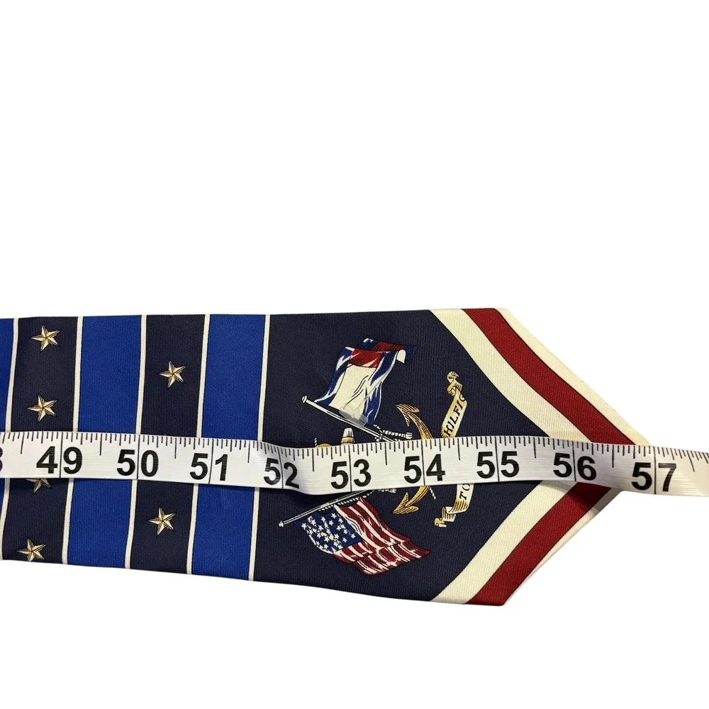 Tommy Hilfiger Tie Italian Silk‎ Nautical American Flag Anchor Navy Stripes